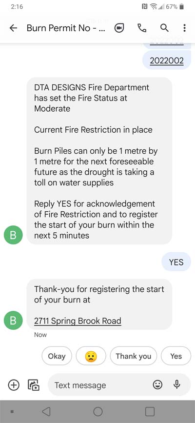 Start Burn Registration with a Fire Restriction in place
