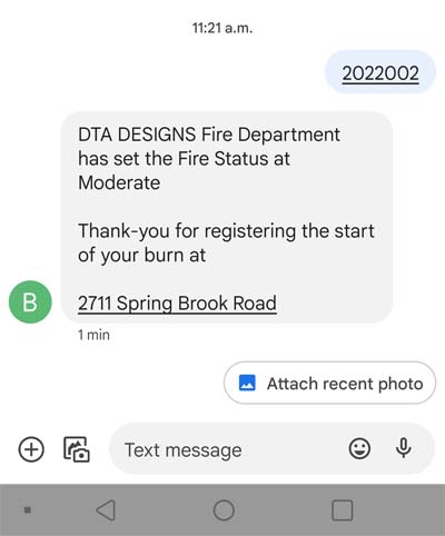 Start Burn Registration with cell number matching phone number registered with burn permit